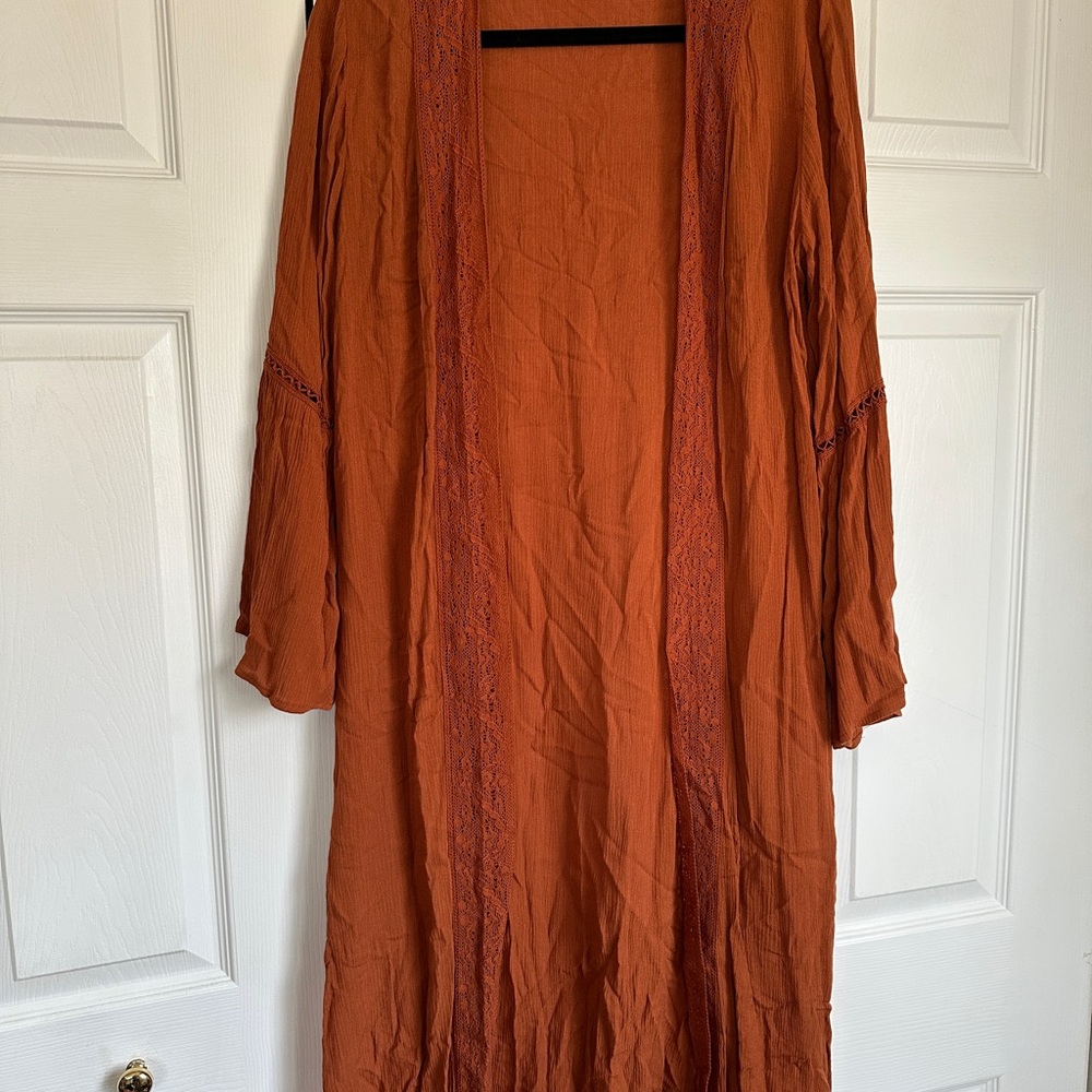 Boho Rust Orange Long Kimono